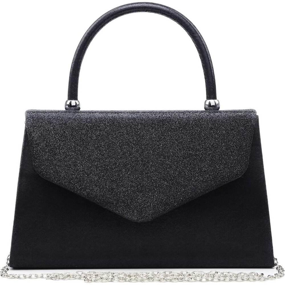 Black Glitter Clutch Handbag - Lightweight Evening Purse for Parties & Events